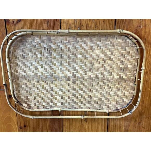 Vintage Lot of 2 Tiki Bar Bamboo/Rattan Buffet TV Trays. Serving/party 19"x 13" - Picture 4 of 9